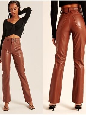 NWT Abercrombie & Fitch Ultra High Rise 90’s Straight Vegan Leather Pants 0XS